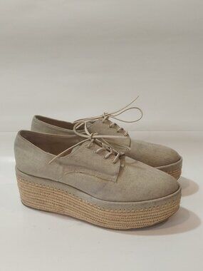 Stuart Weitzman Shoes 8.5 Beige Gold Shimmer Canvas Espadrille Designer Sneakers